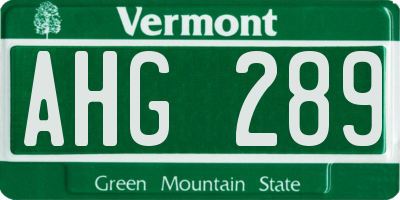 VT license plate AHG289