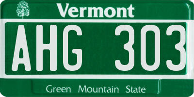 VT license plate AHG303