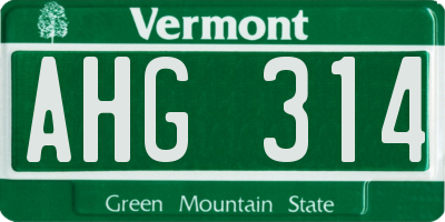 VT license plate AHG314