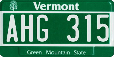 VT license plate AHG315