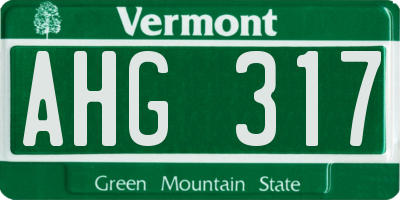 VT license plate AHG317