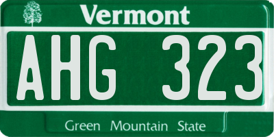 VT license plate AHG323