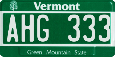 VT license plate AHG333