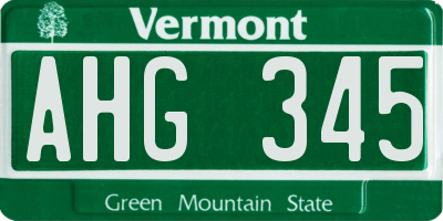 VT license plate AHG345