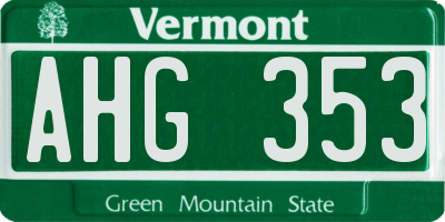 VT license plate AHG353