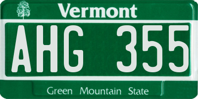 VT license plate AHG355