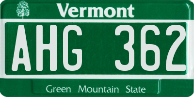 VT license plate AHG362