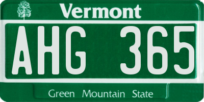 VT license plate AHG365