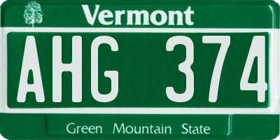 VT license plate AHG374