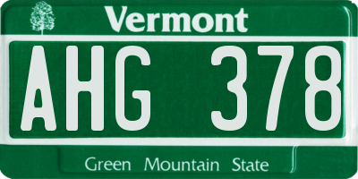 VT license plate AHG378