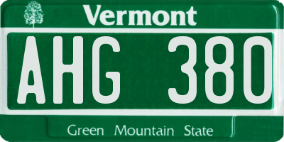 VT license plate AHG380