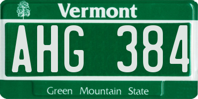 VT license plate AHG384