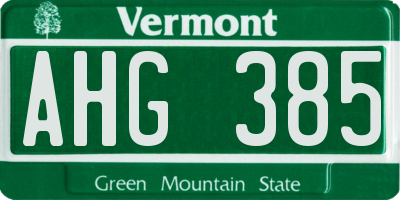 VT license plate AHG385