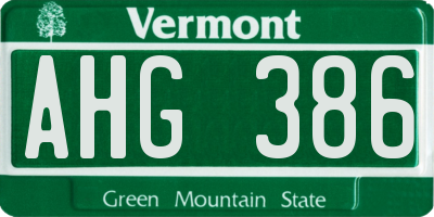 VT license plate AHG386