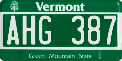 VT license plate AHG387