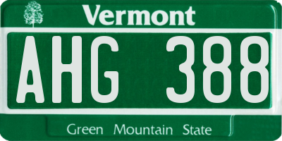 VT license plate AHG388