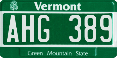 VT license plate AHG389