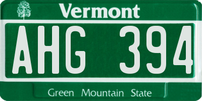 VT license plate AHG394