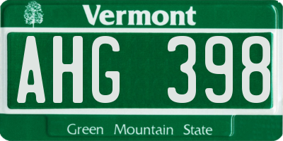 VT license plate AHG398