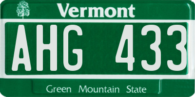 VT license plate AHG433