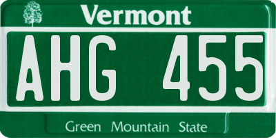VT license plate AHG455