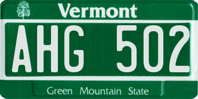VT license plate AHG502