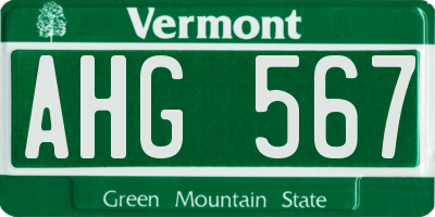 VT license plate AHG567