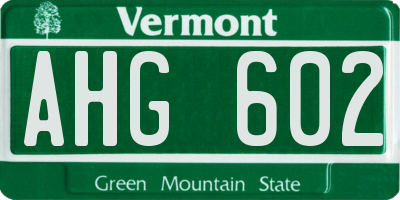 VT license plate AHG602