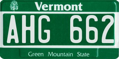VT license plate AHG662