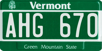 VT license plate AHG670