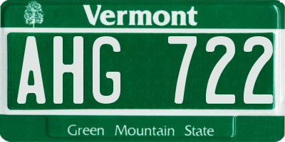 VT license plate AHG722