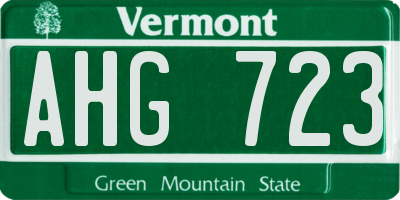VT license plate AHG723