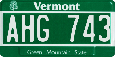 VT license plate AHG743