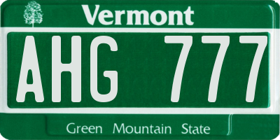 VT license plate AHG777