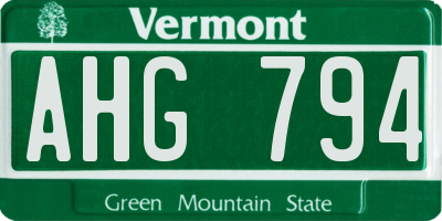VT license plate AHG794