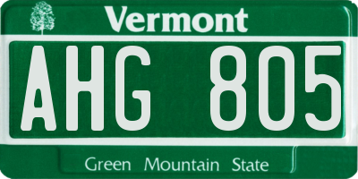 VT license plate AHG805