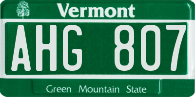 VT license plate AHG807
