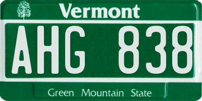 VT license plate AHG838