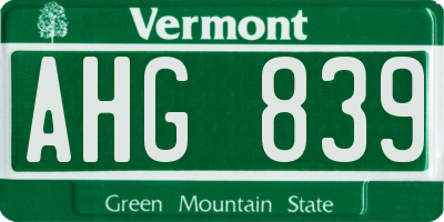 VT license plate AHG839