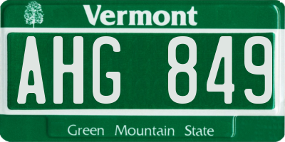 VT license plate AHG849
