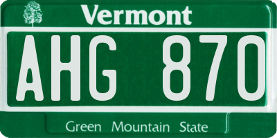 VT license plate AHG870