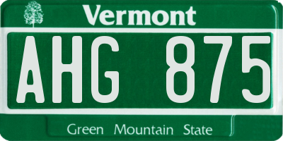 VT license plate AHG875