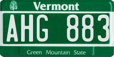 VT license plate AHG883
