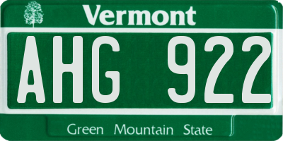 VT license plate AHG922