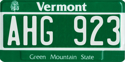 VT license plate AHG923