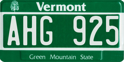 VT license plate AHG925