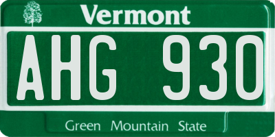 VT license plate AHG930
