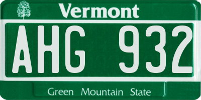 VT license plate AHG932