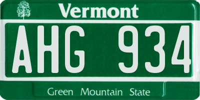 VT license plate AHG934