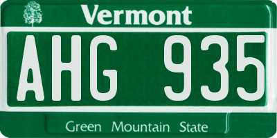 VT license plate AHG935